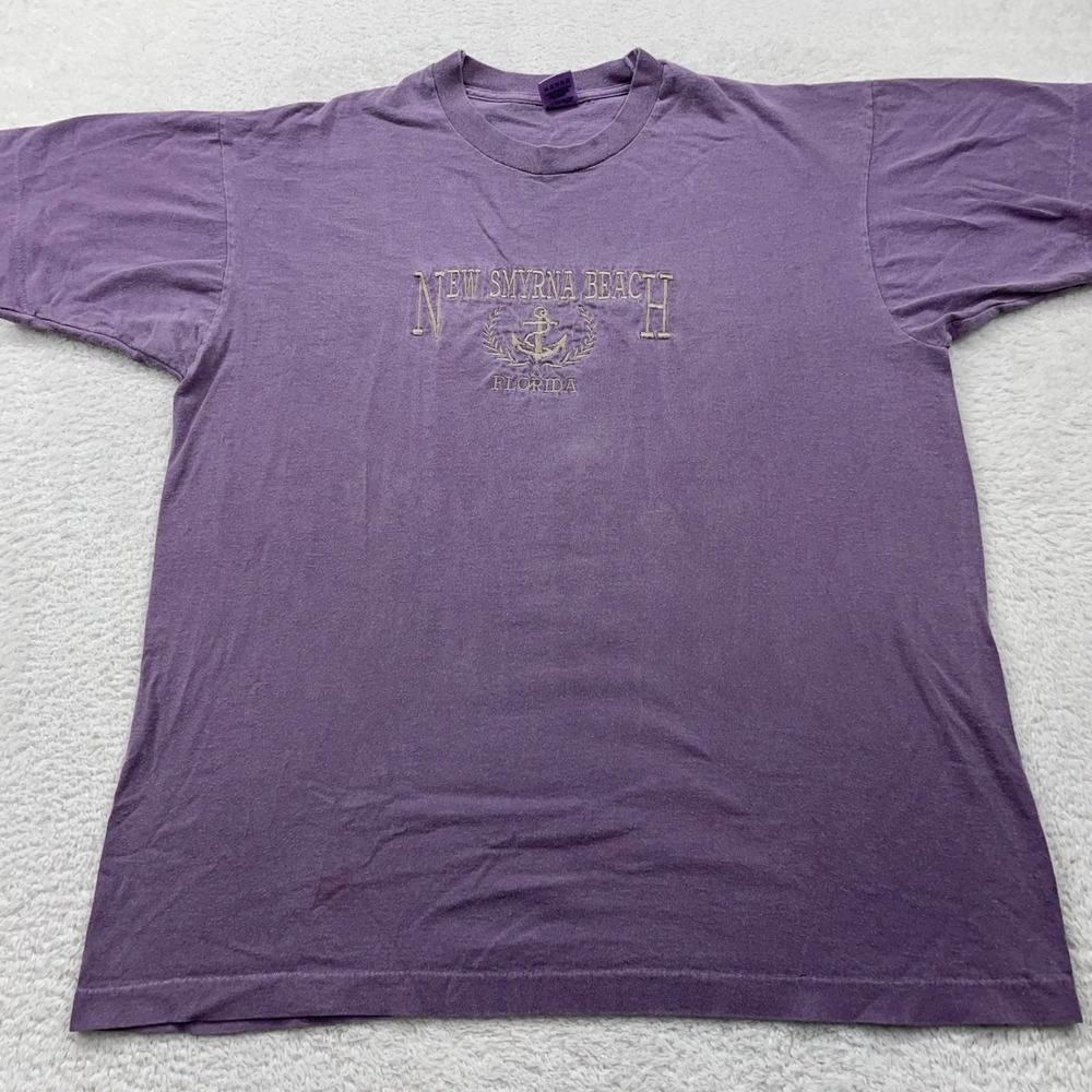Vintage New Smyrna Beach Florida T Shirt Anchor Embroidered Mens XL Purple